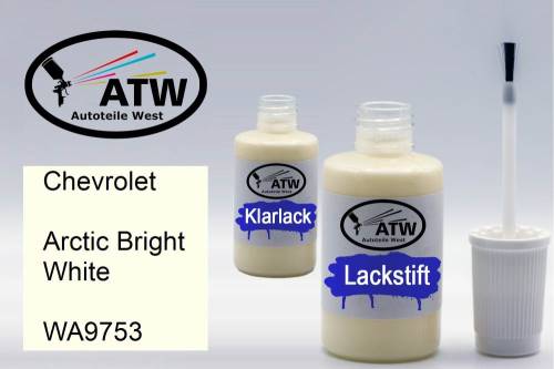 Chevrolet, Arctic Bright White, WA9753: 20ml Lackstift + 20ml Klarlack - Set, von ATW Autoteile West.